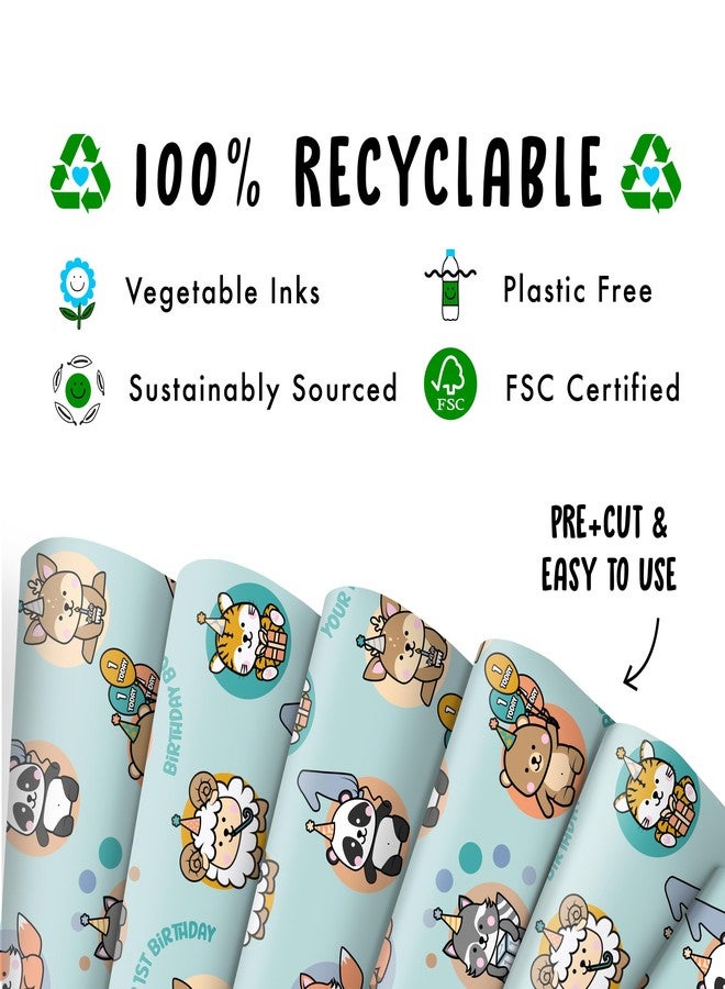 CENTRAL 23 Baby Boy Wrapping Paper - 1st Birthday - Age One - 6 Sheets Blue Gift Wrap - Comes With Fun Stickers - Image 3